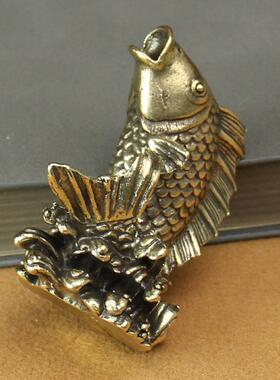 直销新款实心纯黄铜办公桌面锦鲤鱼小摆件古铜茶宠饰品工艺品礼品