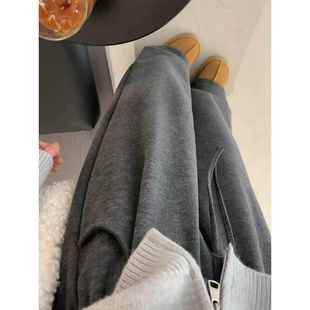 秋冬加绒加厚直筒垂感慵懒宽松小个子阔腿裤 灰色糯米裤 女2025新款