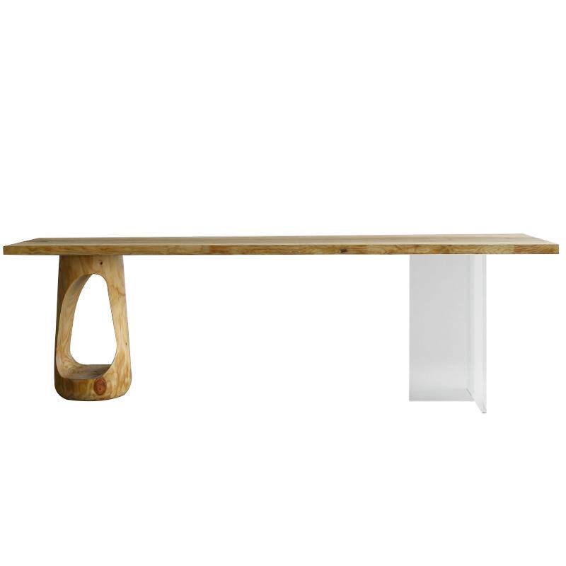 白蜡木大板桌自然边原木色餐桌长方形简约实木茶桌复古书会议长桌