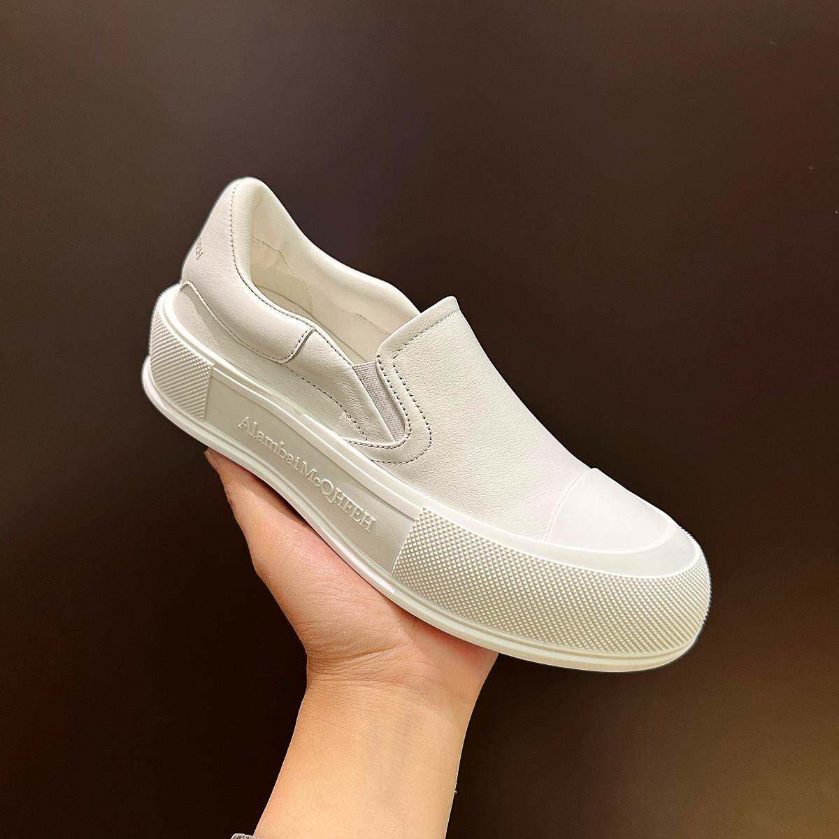 真皮小白鞋男女鞋情侣2025新款春夏透气白色一脚蹬懒人乐福鞋厚底