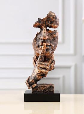 创意客厅艺术装饰品摆设沉默是金思想者雕塑复古树脂工艺品摆件