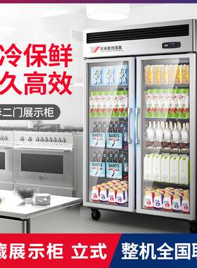 银都双门鲜花水果保鲜展示冰柜便利店冷柜商用冷藏蔬菜立式陈列柜