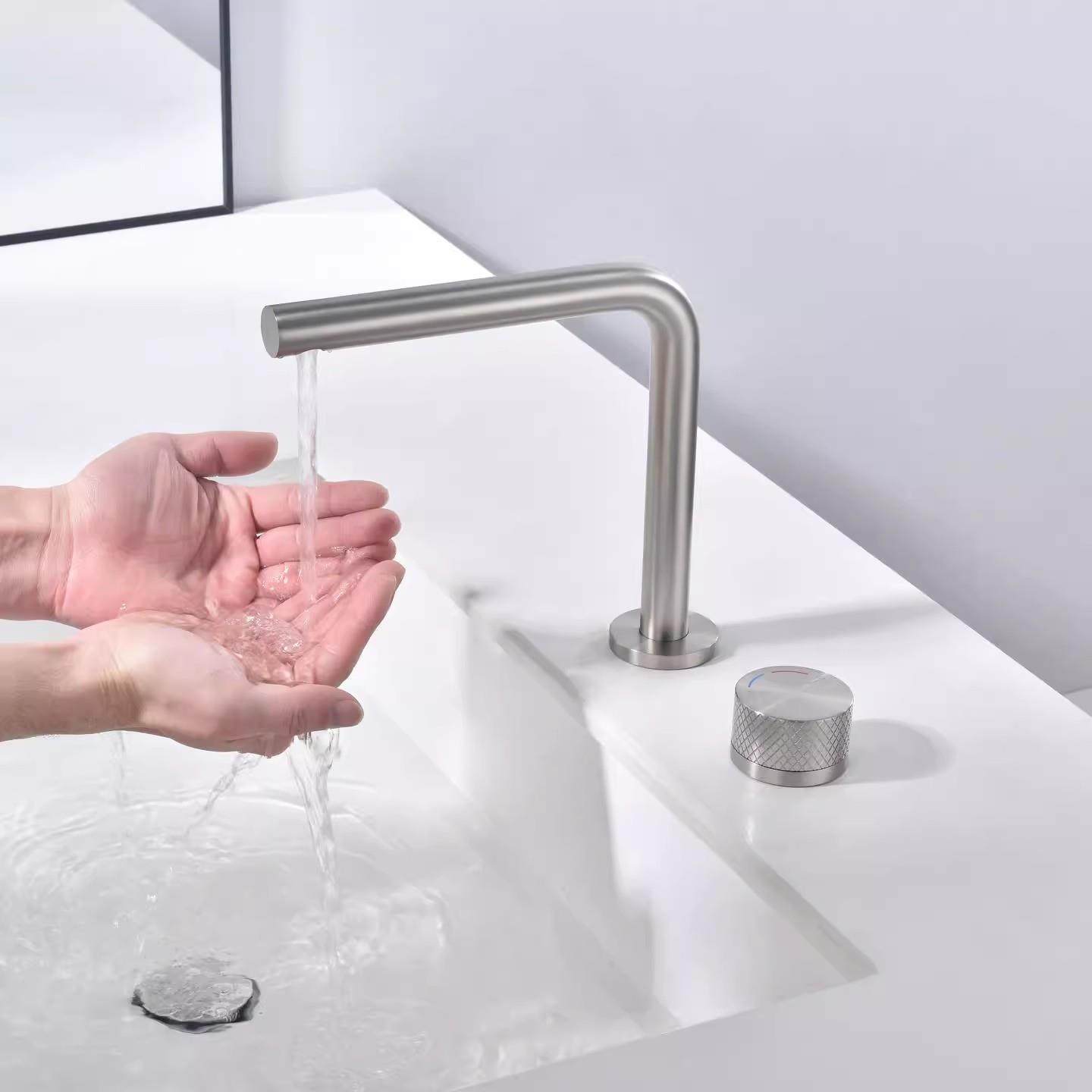 全铜两件式双孔水龙头冷热面盆台上盆浴室柜岛台拉丝镍可旋转极简,家装主材,面盆龙头,淘宝优惠券,粉丝福利购,淘宝优惠卷