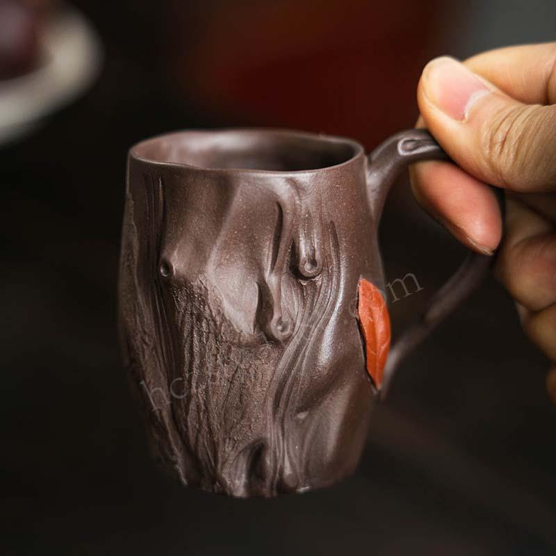 宜兴紫砂杯茶杯手工紫泥带把主人杯仿生树桩供春杯子茶具配件