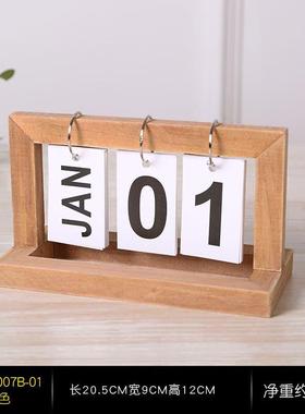 创意办公室桌面北欧日历小摆件摄影拍照道具日期牌木万年历装饰品