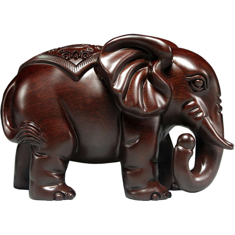 黑檀木雕大象摆件实木质雕刻一对象红木家居玄关办公室装饰工艺品