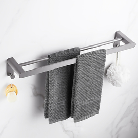 轻奢灰色浴室卫生间毛巾架挂架免打孔单杆太空铝壁挂双杆毛巾杆