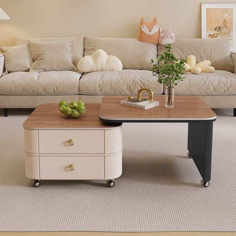 岩客厅家用奢新款茶几轻方形移动板旋转风2025现代奶油小户型茶几
