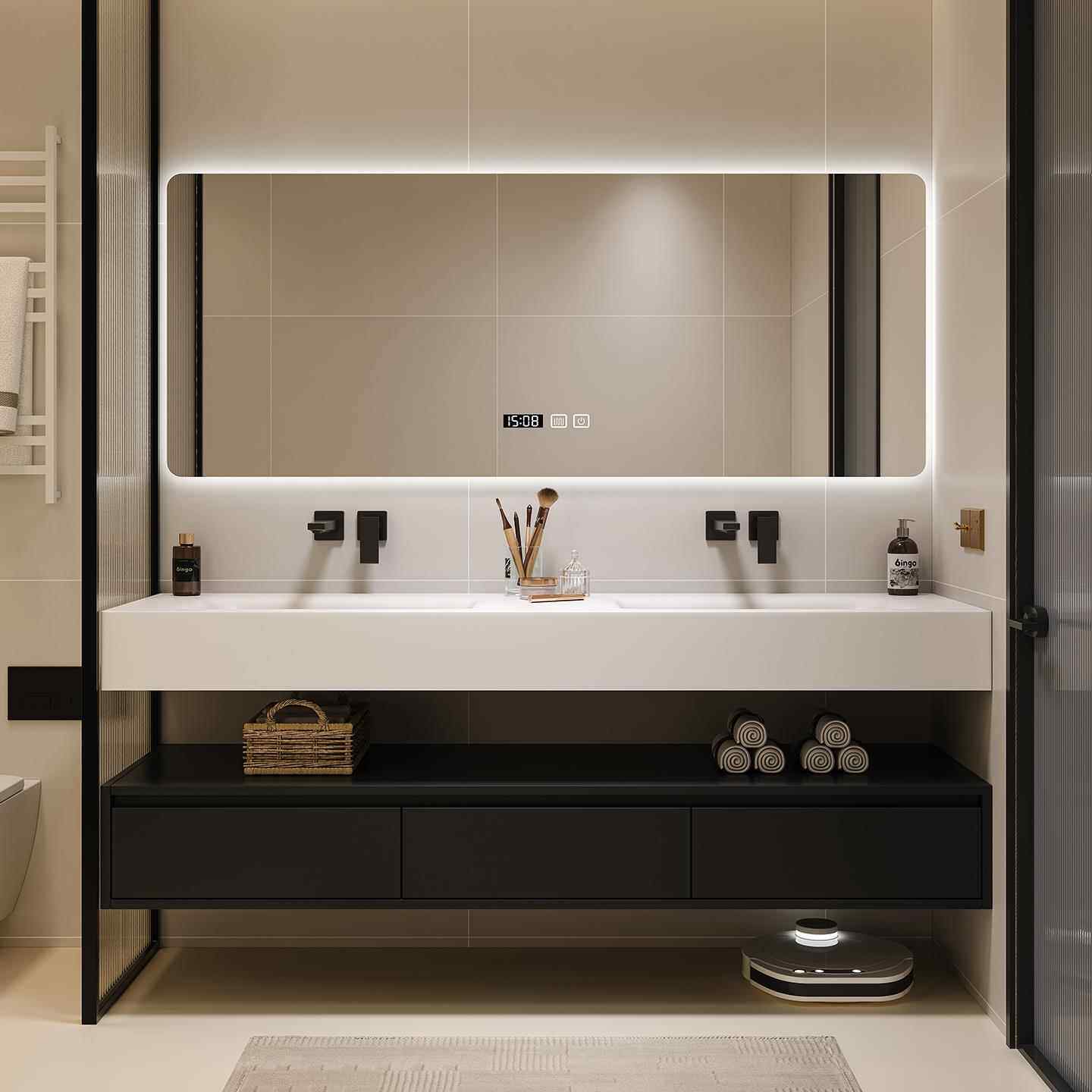 酒店风可丽耐一体双盆浴室柜组合卫生间洗手盆洗漱台洗脸池定制