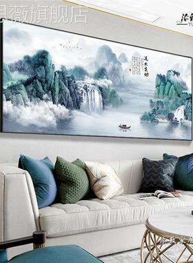 网红客装饰画沙发中景墙横幅堂中画山厅水幅式挂画整背风景国壁画