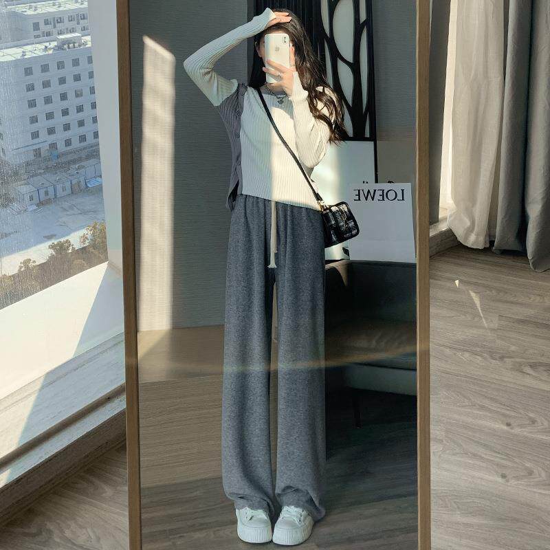 春款奶昔韩系阔腿裤女 高腰宽松垂感休闲裤百搭ins小个子女裤定制