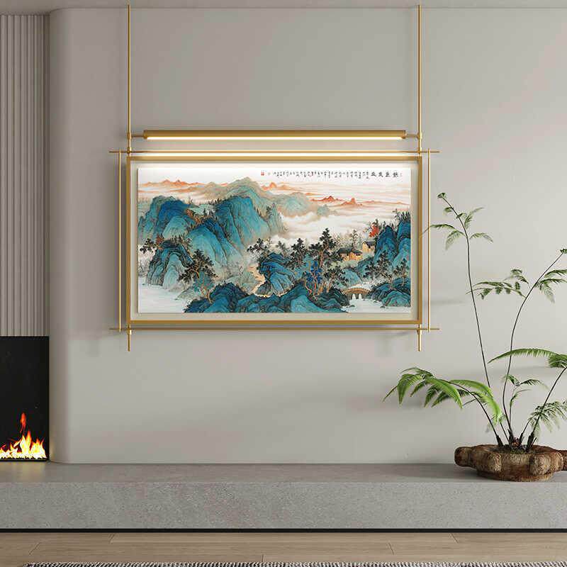 挂件国装饰画客厅墙面金属吊杆壁灯壁饰创意新中式画玄关挂画立体