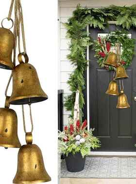2024新品复古手工牛铃铛圣诞树花园壁挂装饰节日氛围感金属铃铛