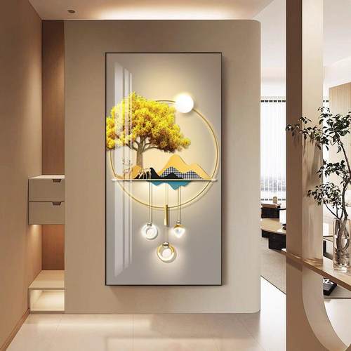 鹿现代简约玄关饰画麋KVH画走廊过道led灯画挂轻奢客厅发财装树壁