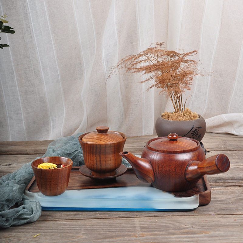 功夫茶盖碗茶茶叶罐木质整套茶具