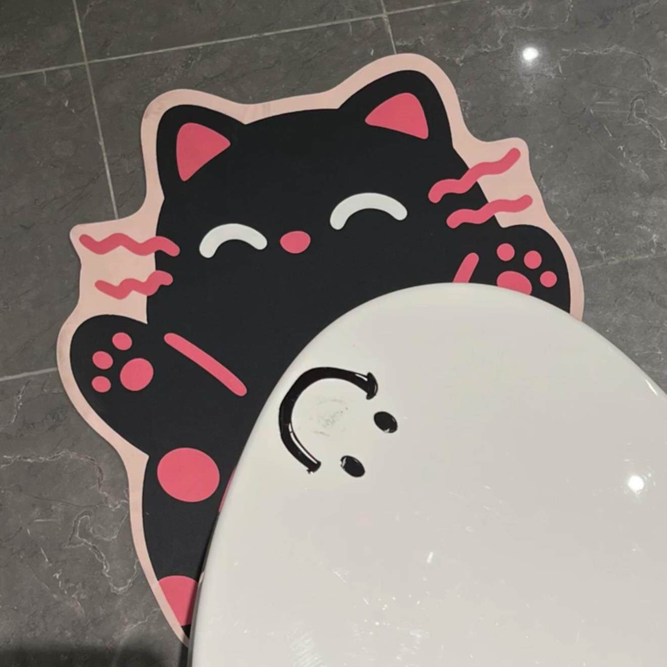 波点小猫马桶u型地垫浴室防溅尿吸水速干脚垫硅藻泥耐磨防滑垫子