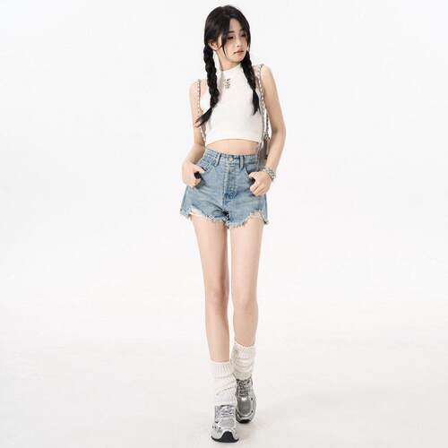 Mid Wash Distressed Shorts