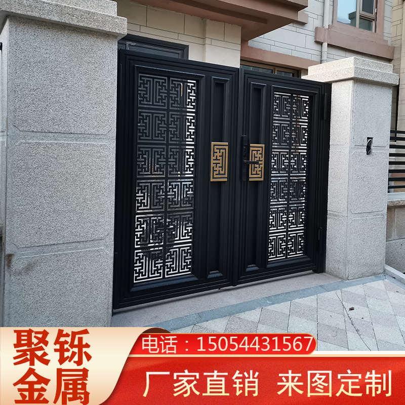 铝艺大门别墅对开门平移电动门铝合金平开推拉门庭院门大门双开门