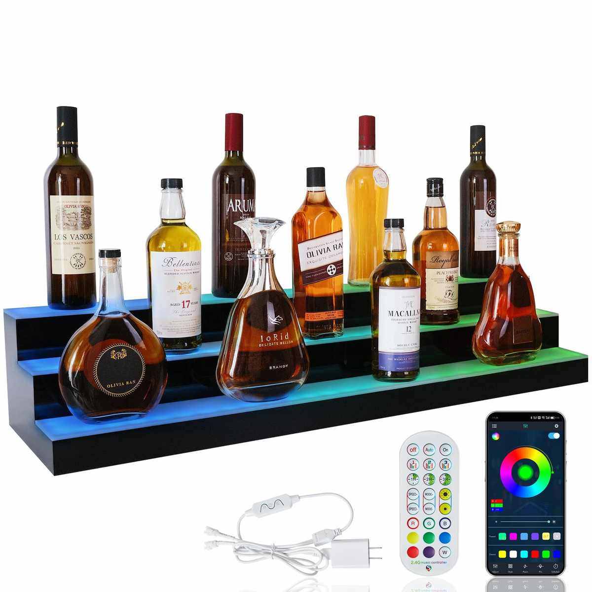定制亚克力酒瓶展示架客厅洋酒展示柜LED酒柜置物架家用创意吧台