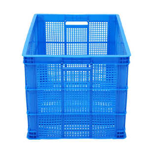 批发加厚755大号塑料筐带轮子仓储物流周转筐蓝色可堆垛快递胶筐