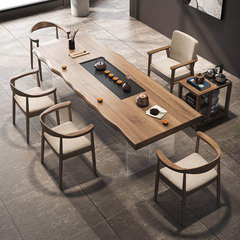 实木亚克力茶桌椅组合现代内嵌茶盘茶台一体式办公室家用泡茶桌子