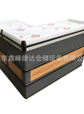 收银台新款灰色中间加木纹色斜坡收银台超市大卖场豪华收银台