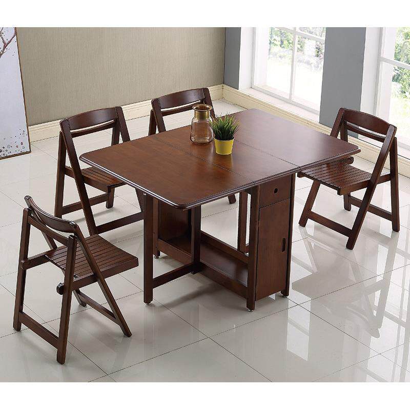 胡桃色小户型实木折叠餐桌椅组合家用现代简约可伸缩长方形饭桌