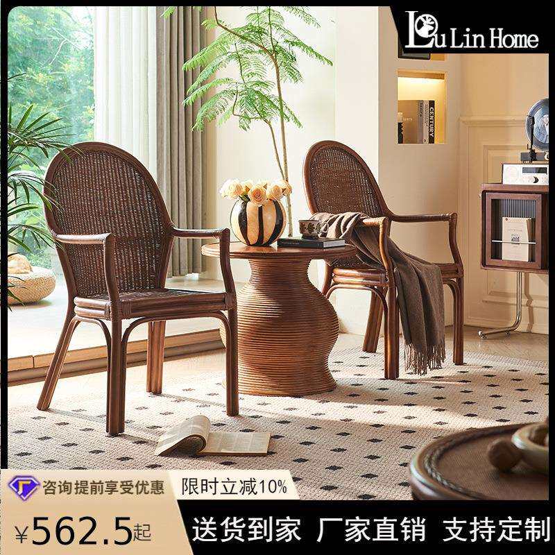 鹿林家具中古椅藤编餐椅简约天然餐厅酒店印尼藤纯手工藤餐椅