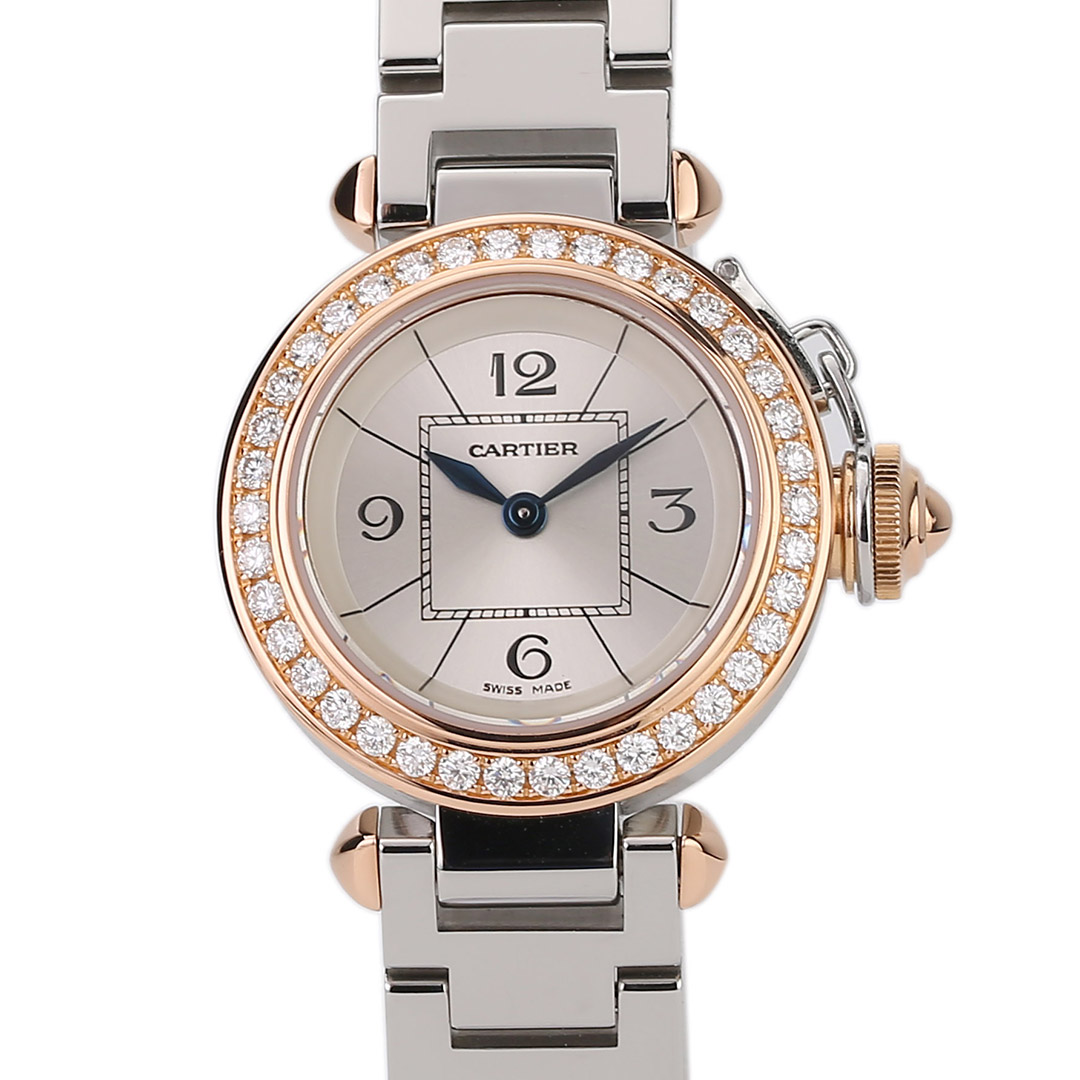 [9.8新]卡地亚帕莎27mm原镶钻石英女表WJ124021