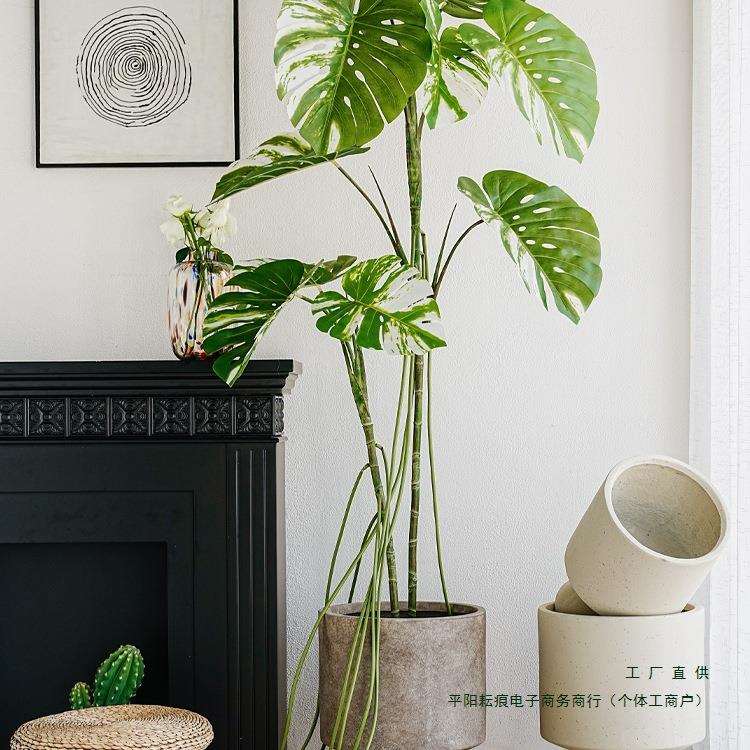 现代简约水泥花盆室内大型绿植盆栽花器客厅阳台落地装饰创意摆件