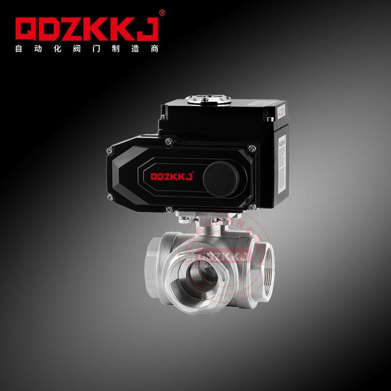 电动三通球阀不锈钢丝扣螺纹型T型换向转向分流电动切换阀Q614/5