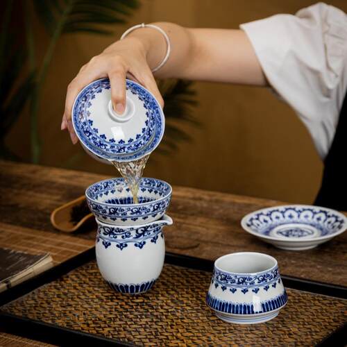景德镇青办花06宝相花陶瓷茶具套装家用档高陶瓷会客厅瓷公室