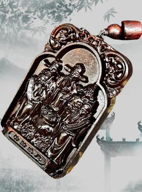 枣木老料五路财神吊坠 精品浮雕玉化雷枣木牌挂件热卖