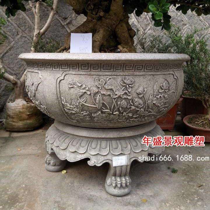 阳台石头花盆 花岗岩石材雕刻盆景缸厂家 园林景观绿化花瓶