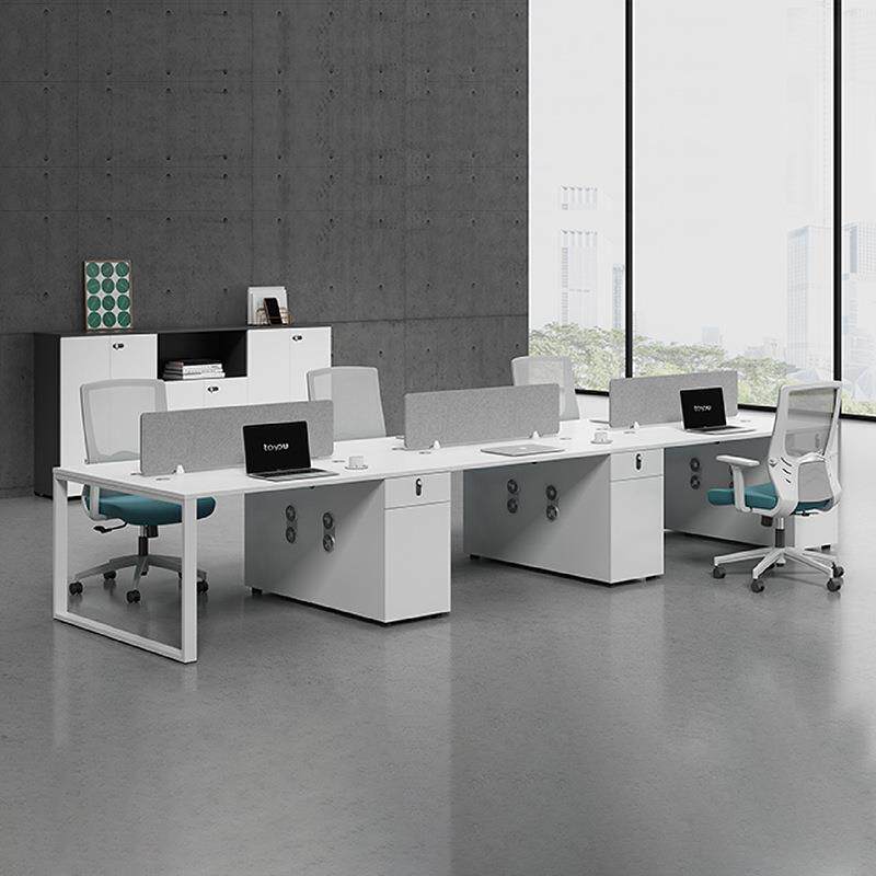 直销新款钢架办公桌简约白色2/4/6人位职员屏风工位办公桌椅组财