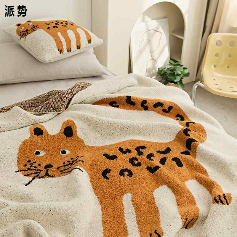 治癒系动物针织毯 斑点豹子盖毯 沙发毯子午睡毯牀尾搭巾民宿毛毯