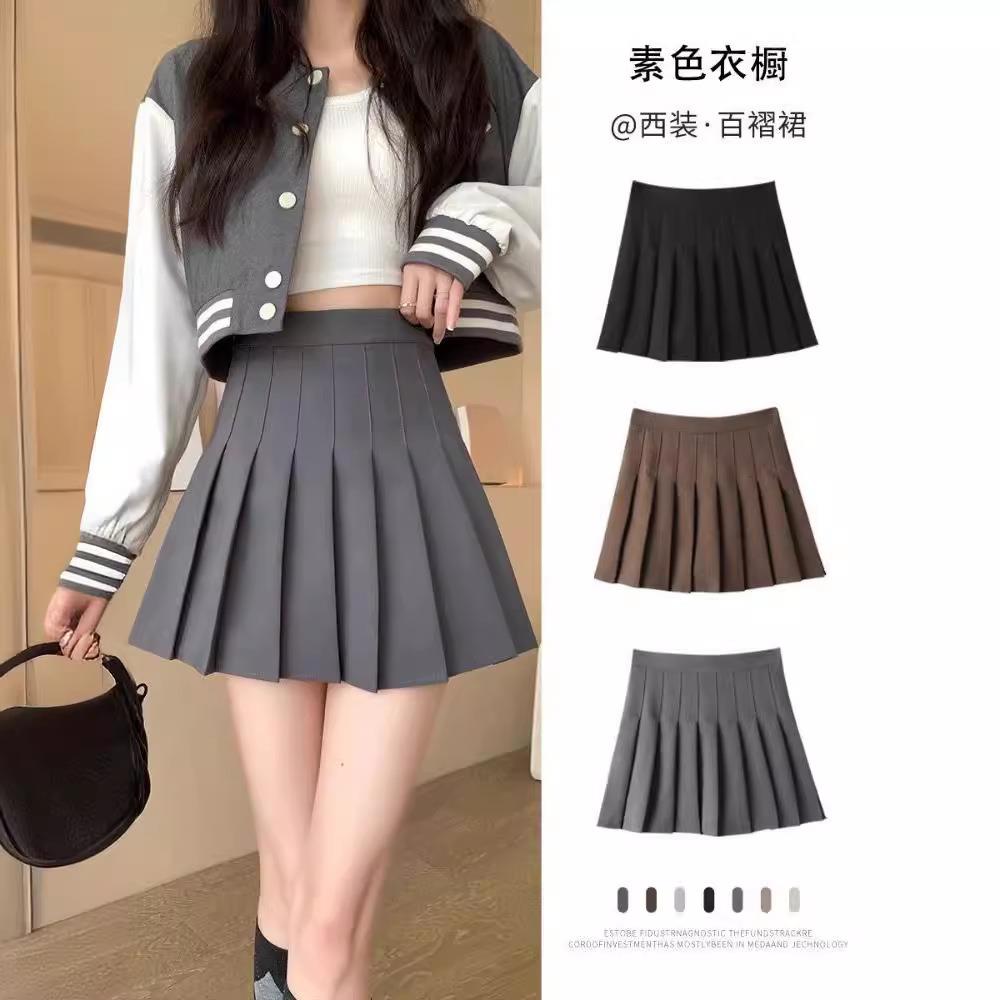 白色新款百褶裙女夏季小个子高腰a字显瘦遮胯美式半身西装jk短裙
