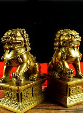 精工纯铜狮子摆件黄铜狮子一对摆件宫门狮家居门口创意装饰摆设