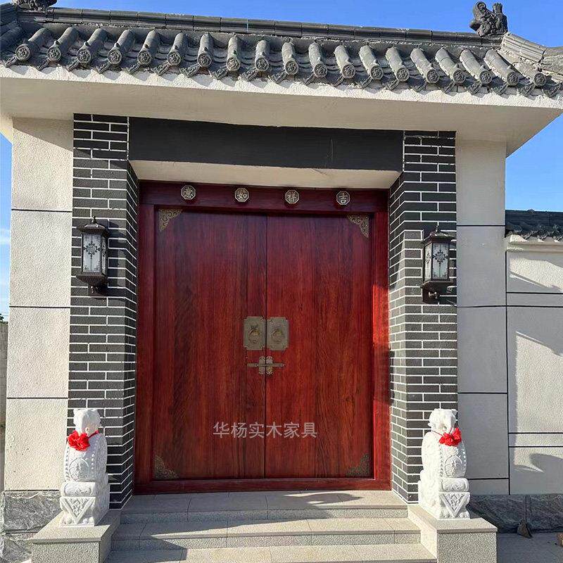 实木彷古双开木门乡村别墅庭院自建房菠萝格祠堂民宿老式入户大门