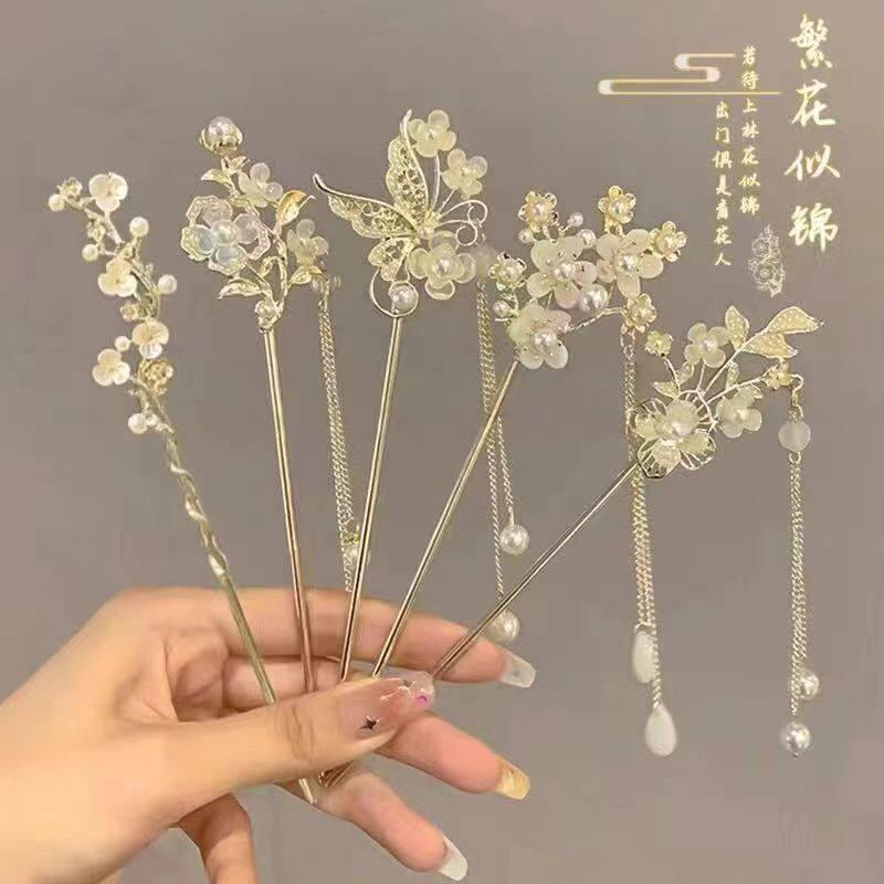 儿童发簪女古风簪子简约现代宫廷风女童汉服头饰流苏步摇发钗盘发