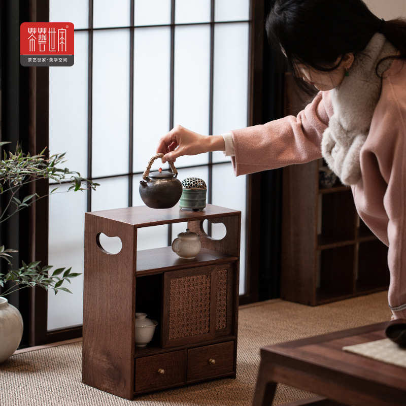 茶藝世家金絲胡桃木茶具收納柜實木博古架茶杯茶壺收納盒廠家批發(fā)