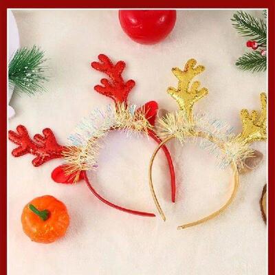Pack of 6 Holiday Plush Antler Headbands with Detail For