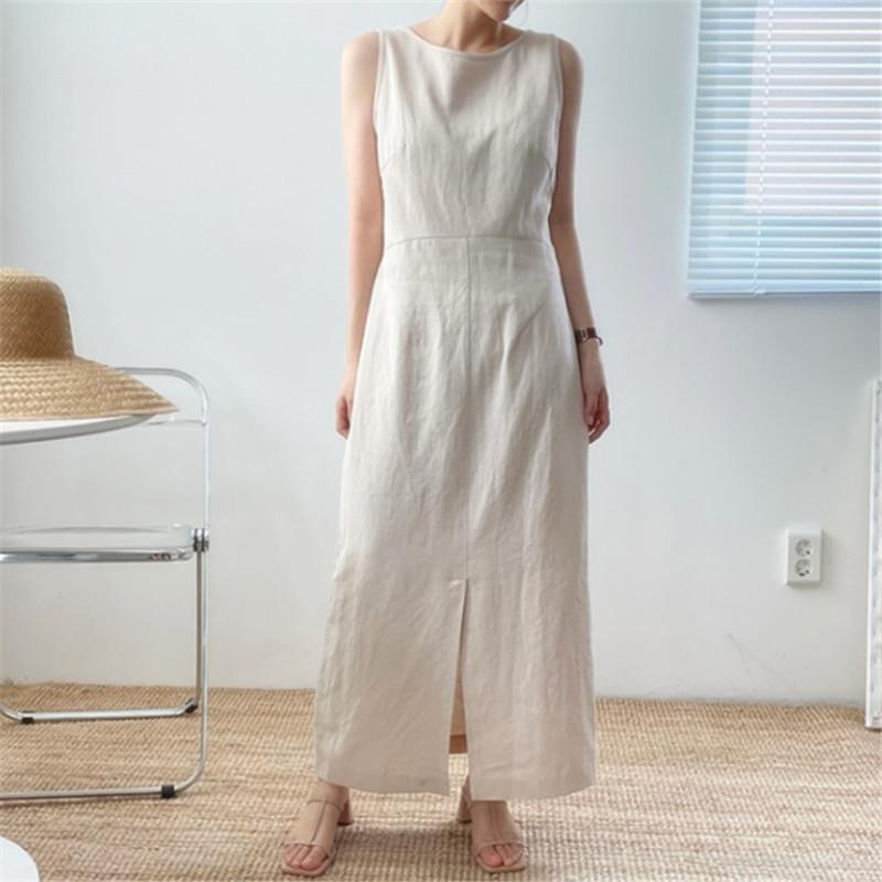for linen round Sleeveless women long vest cotton dress