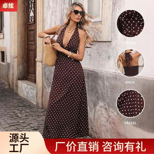 womens halter polka dot maxi dress sleeveless backless deep