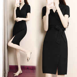 职业连衣裙夏季西装裙气质，高级感高端薄款修身裙子黑色工装工作服