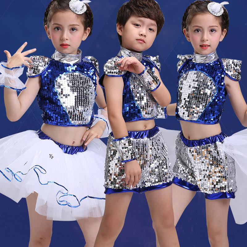 六一儿童演出服蓬蓬裙女童纱裙亮片演出服幼儿啦啦队爵士舞服舞蹈