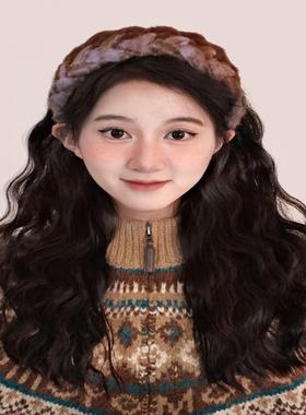 紫色宽边麻花毛绒发箍女秋冬高颅顶发捆高级感百搭遮发缝发卡头箍