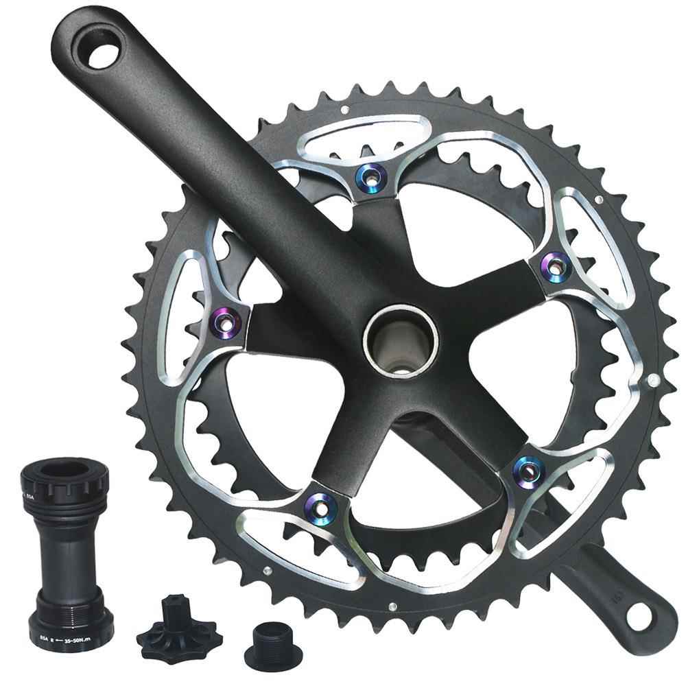 公路车牙盘曲柄中空一体电镀炫彩色 130BCD 39-50T 152/165/170mm