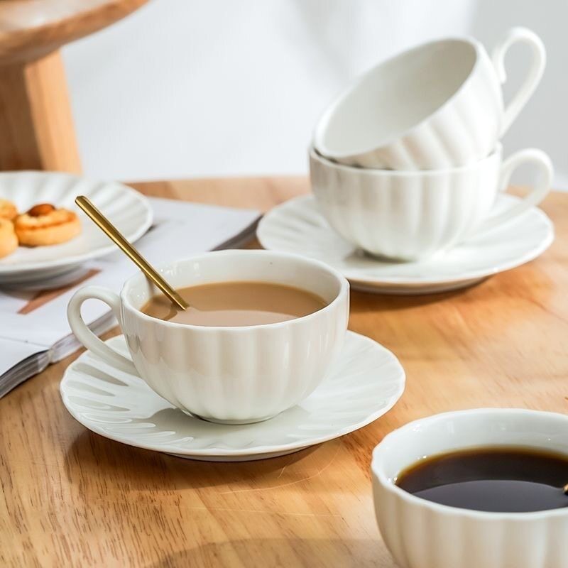 简约纯白色咖啡杯陶瓷精致骨瓷家用办公下午茶茶具家庭套装一整套