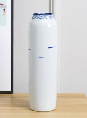新中式简约现代青花瓷白色陶瓷花瓶三件套鲜花餐桌装饰品客厅摆件
